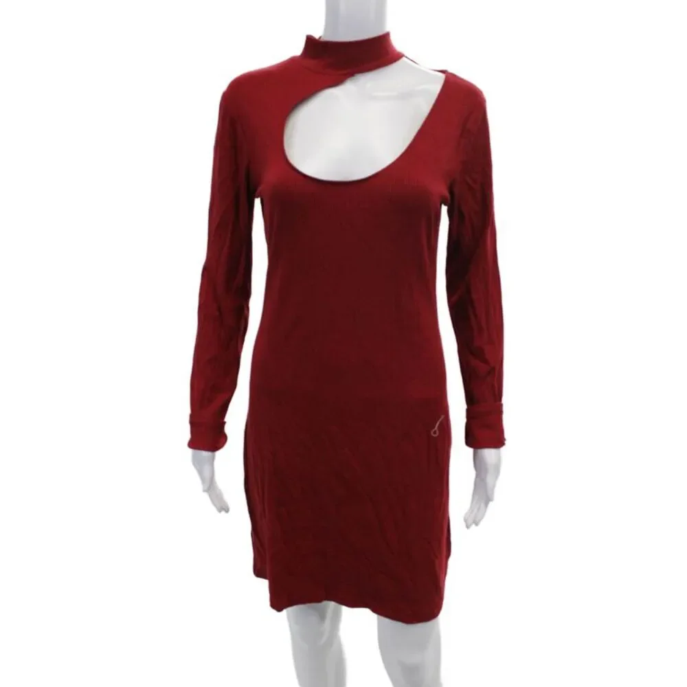 Urban Outfitters Womens Long Sleeve Cut Out Ribbed Mini Dress Red Size Large